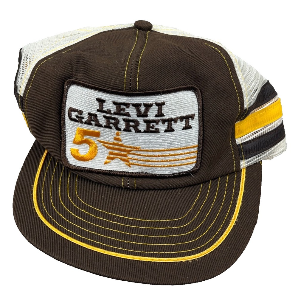 Vintage Levi Garrett Trucker Hat Cap Snapback 3 Stripe Tobacco 5 Star Brown